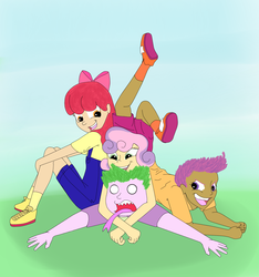 Size: 1537x1642 | Tagged: safe, artist:ac-drawings, artist:mousathe14, apple bloom, scootaloo, spike, sweetie belle, g4, cutie mark crusaders, humanized