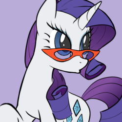 Size: 750x750 | Tagged: safe, artist:mallorysbeast, rarity, pony, unicorn, g4, female, glasses, mare, purple background, raised hoof, simple background, solo