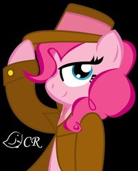 Size: 1434x1782 | Tagged: safe, artist:ladypixelheart, pinkie pie, earth pony, pony, g4, black background, clothes, coat, female, hat, mare, simple background, solo