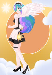 Size: 1136x1630 | Tagged: safe, artist:ladypixelheart, princess celestia, human, g4, clothes, female, humanized, maid, solo