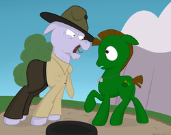 Size: 1500x1188 | Tagged: safe, artist:manateemckenzie, oc, pony, duo, full metal jacket, gunnery sergeant hartman, ponified, r. lee ermey