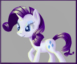 Size: 798x668 | Tagged: safe, artist:paintrolleire, rarity, pony, unicorn, g4, abstract background, female, mare, raised hoof, smiling, solo