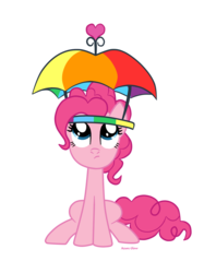 Size: 1075x1434 | Tagged: safe, artist:mlpazureglow, pinkie pie, earth pony, pony, feeling pinkie keen, g4, female, hat, mare, simple background, sitting, solo, transparent background, umbrella hat