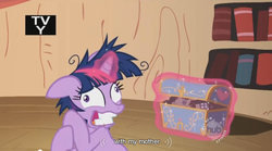 Size: 854x475 | Tagged: safe, screencap, twilight sparkle, pony, unicorn, g4, lesson zero, season 2, female, hub logo, mare, tv rating, twilight snapple, unicorn twilight, youtube caption