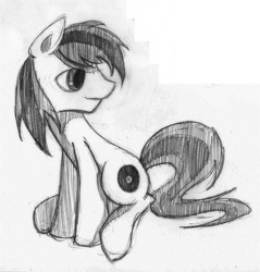 Size: 700x732 | Tagged: artist needed, source needed, safe, oc, oc only, earth pony, pony, grayscale, looking back, male, monochrome, simple background, sitting, solo, stallion, traditional art, white background