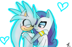 Size: 660x437 | Tagged: safe, artist:sugarnoms, rarity, pony, unicorn, g4, crossover, crossover shipping, female, interspecies, male, mare, shipping, silvarity, silver the hedgehog, simple background, sonic the hedgehog (series), straight, transparent background