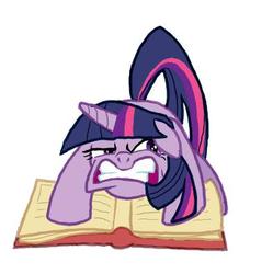 Size: 394x396 | Tagged: safe, artist:galacta, twilight sparkle, pony, unicorn, g4, angry, book, female, mare, simple background, solo, white background