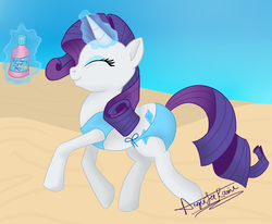 Size: 2466x2032 | Tagged: safe, artist:flamingmarshmallows, rarity, pony, g4, beach, bikini, clothes, female, high res, solo, swimsuit