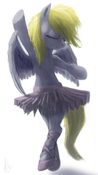 Size: 594x1056 | Tagged: safe, artist:grissaecrim, derpy hooves, pegasus, pony, g4, armpits, ballerina, ballet, bipedal, clothes, dancing, eyes closed, female, mare, simple background, skirt, solo, tutu, white background