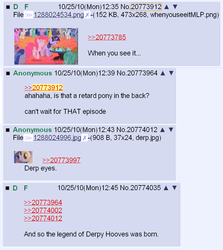 Size: 761x852 | Tagged: safe, derpy hooves, pegasus, pony, g4, 4chan, 4chan screencap, artifact, brony history, censored, dr. foreigner, female, hilarious in hindsight, mare, retarded, slur