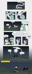 Size: 880x2059 | Tagged: dead source, safe, artist:adamrbi, bon bon, lyra heartstrings, sweetie drops, earth pony, human, pony, unicorn, g4, comic, fourth wall, lyre, music, music notes, night, stargazing, stars