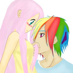 Size: 500x500 | Tagged: safe, artist:danteskitten, fluttershy, rainbow dash, human, g4, female, half r63 shipping, humanized, male, rainbow blitz, rule 63, ship:flutterblitz, shipping, straight