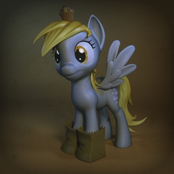 Size: 900x900 | Tagged: safe, artist:temporal333, derpy hooves, pegasus, pony, g4, 3d, 3d model, female, mare, muffin, nightmare night, paper bag wizard, solo