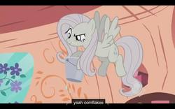 Size: 640x400 | Tagged: safe, screencap, fluttershy, g4, the return of harmony, discorded, letterboxing, youtube caption