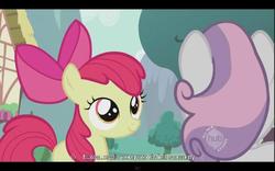 Size: 640x400 | Tagged: safe, screencap, apple bloom, sweetie belle, g4, youtube caption