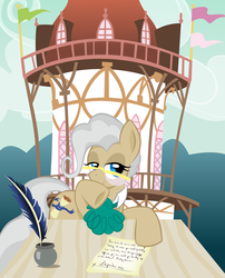 Size: 1500x1858 | Tagged: safe, artist:deeptriviality, mayor mare, earth pony, pony, g4, female, glasses, inkwell, mare, ponyville, ponyville town hall, quill, scroll, solo