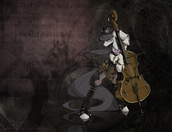 Size: 1300x1000 | Tagged: safe, artist:nastylady, octavia melody, earth pony, pony, g4, abstract background, cello, clothes, eyes closed, female, goggles, hat, mare, musical instrument, playing instrument, solo, steampunk