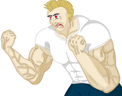 Size: 730x576 | Tagged: safe, artist:danteskitten, bulk biceps, human, g4, humanized, male, solo, vein