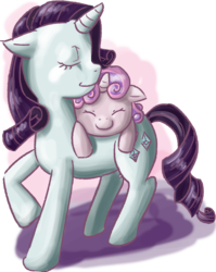 Size: 855x1072 | Tagged: safe, artist:painguinlord, rarity, sweetie belle, pony, unicorn, g4, belle sisters, female, horn, mare, siblings, simple background, sisters, transparent background