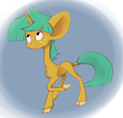 Size: 640x616 | Tagged: safe, artist:sb, snails, classical unicorn, pony, g4, big ears, cloven hooves, horn, impossibly large ears, leonine tail, male, solo