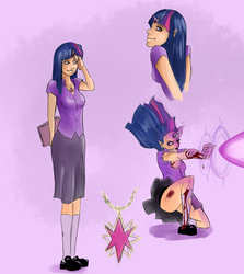 Size: 1068x1200 | Tagged: safe, artist:sundown, twilight sparkle, human, g4, blood, clothes, horn, horned humanization, humanized, magic, skirt, upskirt