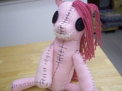 Size: 1024x768 | Tagged: safe, artist:charletothemagne, pinkie pie, earth pony, g4, button eyes, creepy, female, grin, irl, mare, photo, pinkamena diane pie, plushie, smiling, solo, stitched body