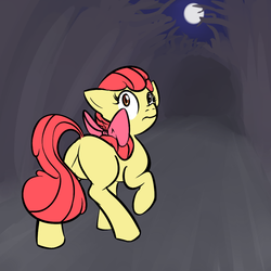 Size: 1000x1000 | Tagged: artist needed, source needed, safe, apple bloom, earth pony, pony, g4, female, forest, moon, obsidian, solo