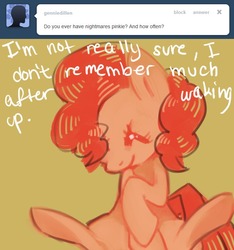 Size: 656x700 | Tagged: dead source, safe, artist:dhui, pinkie pie, ask tired pie, g4, tumblr