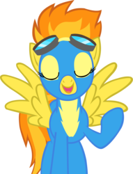 Size: 1357x1775 | Tagged: safe, artist:cheshiresdesires, spitfire, pegasus, pony, g4, clothes, eyes closed, female, mare, raised hoof, show accurate, simple background, solo, transparent background, uniform, wonderbolts uniform