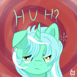 Size: 1000x1000 | Tagged: safe, artist:cheshiresdesires, lyra heartstrings, pony, unicorn, g4, :c, abstract background, bags under eyes, bed mane, bust, female, frown, lidded eyes, mare, messy mane, morning ponies, portrait, sleepy, solo