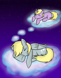 Size: 700x900 | Tagged: safe, artist:shinmera, derpy hooves, dinky hooves, pegasus, pony, g4, equestria's best mother, female, mare, sleeping