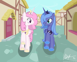 Size: 4970x4000 | Tagged: safe, artist:blackm3sh, princess celestia, princess luna, alicorn, pony, g4, absurd resolution, duo, duo female, female, filly, pink-mane celestia, royal sisters, s1 luna, siblings, sisters, slice of life, young, younger