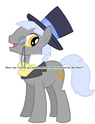 Size: 784x1019 | Tagged: safe, caesar, count caesar, earth pony, pony, g4, hat, male, meta, monocle and top hat, question, simple background, solo, stallion, white background