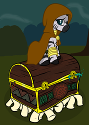 Size: 1334x1877 | Tagged: safe, artist:lowkey, zecora, zebra, g4, crossover, discworld, female, mare, sapient pearwood, the luggage