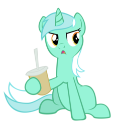 Size: 4410x4860 | Tagged: safe, artist:blackm3sh, lyra heartstrings, pony, unicorn, fall weather friends, g4, absurd resolution, drink, female, hoof hold, lyra is not amused, mare, open mouth, simple background, sitting, smoothie, solo, transparent background, unamused