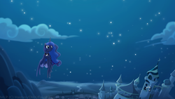 Size: 1920x1080 | Tagged: safe, artist:lionheartcartoon, princess luna, alicorn, pony, g4, female, flying, night, solo, wallpaper