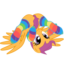 Size: 5556x5556 | Tagged: safe, artist:destinyprogenitor, artist:illuminatiums, artist:sevenfates, scootaloo, pony, g4, absurd resolution, clothes, covering, cute, cutealoo, female, rainbow socks, simple background, socks, solo, strategically covered, striped socks, tail censor, transparent background, upside down, vector