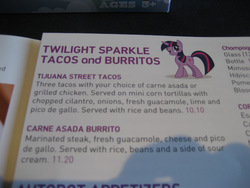 Size: 640x480 | Tagged: safe, twilight sparkle, g4, burrito, menu, mexican, taco, taco twilight, text