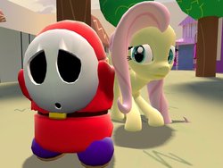 Size: 900x675 | Tagged: safe, artist:jjsonicblast86, fluttershy, shy guy, g4, crossover, gmod, male, mario, nintendo, shy, super mario