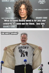 Size: 496x736 | Tagged: safe, rainbow dash, bronycon, g4, brony, howard stern, john de lancie, meta, photo, text