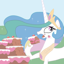 Size: 1920x1920 | Tagged: safe, artist:afl316, princess celestia, pony, g4, ponyville confidential, cake, cakelestia, concave belly, female, slender, solo, thin