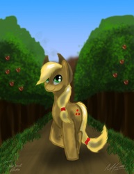 Size: 772x1000 | Tagged: safe, artist:afl316, applejack, earth pony, pony, g4, apple, female, food, solo, tree