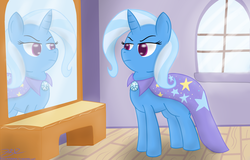 Size: 2500x1600 | Tagged: safe, artist:mikoruthehedgehog, trixie, pony, unicorn, g4, female, mare, mirror, reflection, solo