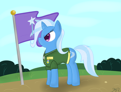 Size: 3336x2552 | Tagged: safe, artist:mikoruthehedgehog, trixie, pony, unicorn, g4, clothes, female, flag, high res, mare, solo, uniform