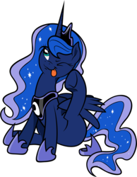 Size: 7768x10000 | Tagged: safe, artist:alexpony, artist:kp-shadowsquirrel, princess luna, alicorn, pony, g4, .psd available, absurd resolution, behaving like a cat, behaving like a dog, cute, ear scratch, female, lunabetes, mare, simple background, sitting, solo, tongue out, transparent background