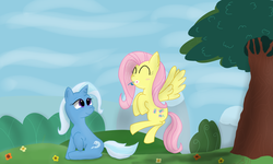 Size: 5000x3000 | Tagged: safe, artist:mikoruthehedgehog, fluttershy, trixie, g4, female, lesbian, shipping, trixieshy