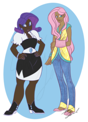 Size: 720x997 | Tagged: safe, fluttershy, rarity, human, g4, dark skin, humanized