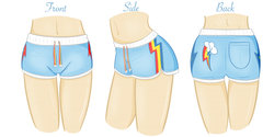 Size: 1280x640 | Tagged: safe, artist:steffy-beff, rainbow dash, human, g4, ass, butt, clothes, design, female, humanized, shorts, solo