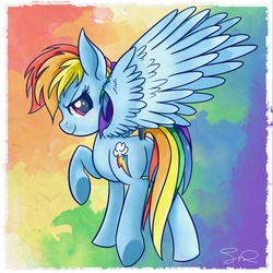 Size: 1500x1500 | Tagged: safe, artist:steffy-beff, rainbow dash, pegasus, pony, g4, abstract background, butt, female, mare, plot, raised hoof, solo