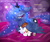 Size: 1024x870 | Tagged: safe, artist:gavalanche, pipsqueak, princess luna, alicorn, earth pony, pony, g4, bed, comic sans, cute, date night, duo, eyes closed, female, male, mare, ship:lunapip, shipping, sleeping, sparkles, straight, wing blanket